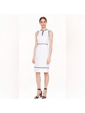 J. Crew White Sleeveless Sheath Dress with Black Piping